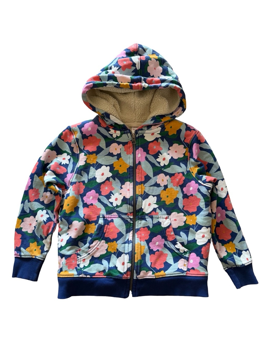 Hanna Andersson Navy Floral Hooded Zip Jacket